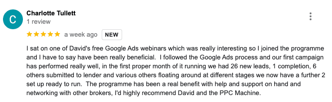 Google review praising the system