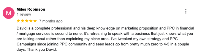 5-star Google review screenshot