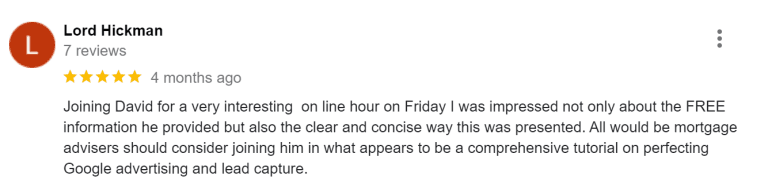 Satisfied customer's Google review